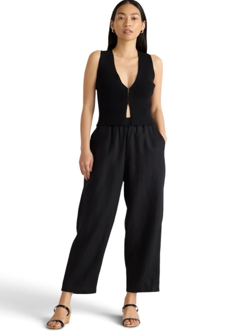 New Quince 100% European Linen Pants Large Black NWOT
